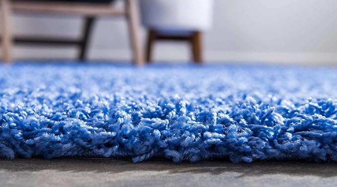 Unique Loom Solid Shag Collection Area Rug (6' 1" Round, Periwinkle Blue)