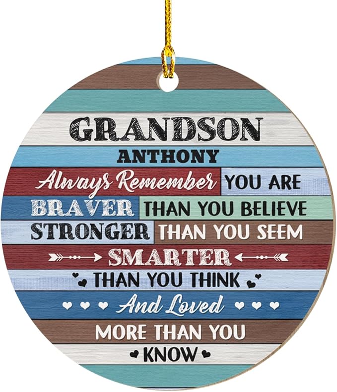 wowcugi Personalized Grandson Ornament for Christmas Tree Custom Inspirational Grandsons Wood Ornaments Xmas Tree Decorations Keepsake Gifts for Grandbaby from Grandparent Grandpa Grandma