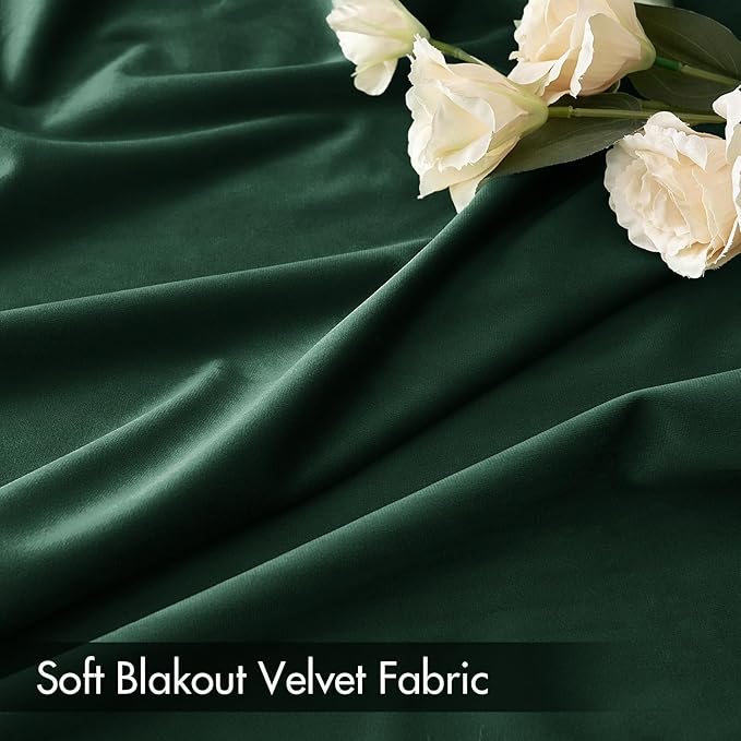 MIULEE Christmas Emerald Green Velvet Curtains Thermal Insulated Blackout Curtain Drapes for Bedroom Living Room Darkening 84 Inches Long Curtains Panels Rod Pocket Set of 2