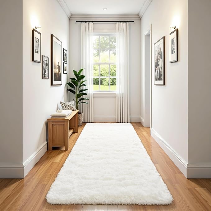 BENRON Soft Runner Rugs for Bedroom 2x8, Washable Long Runners for Hallway Entryway Kitchen Dorm, Fluffy Throw Rug for Kids Girls Room Decor Photo Prop, Cream White