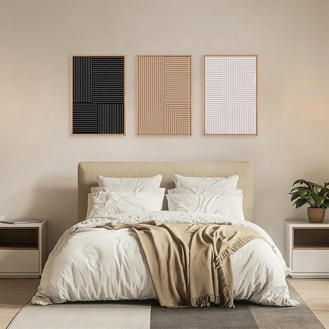 HLNIUC Large Black and White Neutral Wall Art 3 Piece, Boho Abstract Canvas Wall Decor, Minimalist Geometric Line Painting, Mid Century Modern Art Print for Living Room, Bedroom, Office 16x24 In
