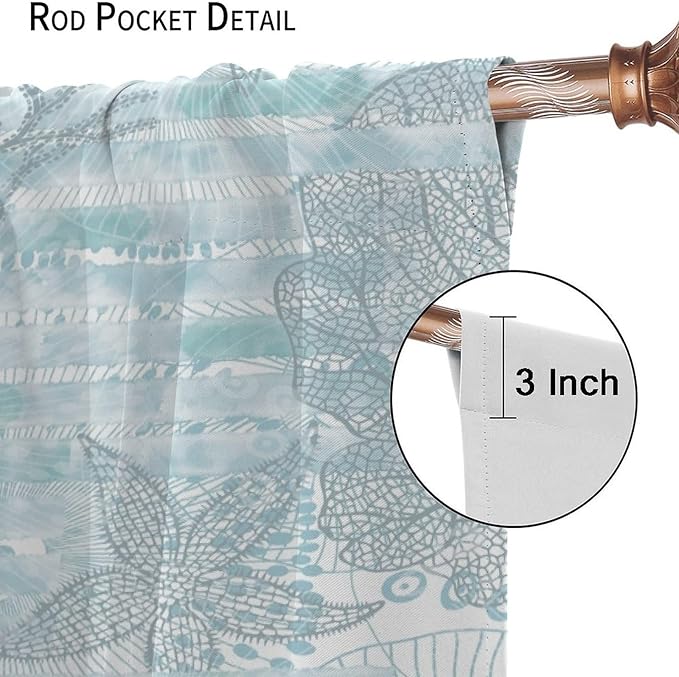 Starfish Curtains，Starfish and Seashells Coastal Curtain Ocean Themed Underwater Marine Decor Waterproof Fabric Curtain Set 2 Panels,72x63 Inches