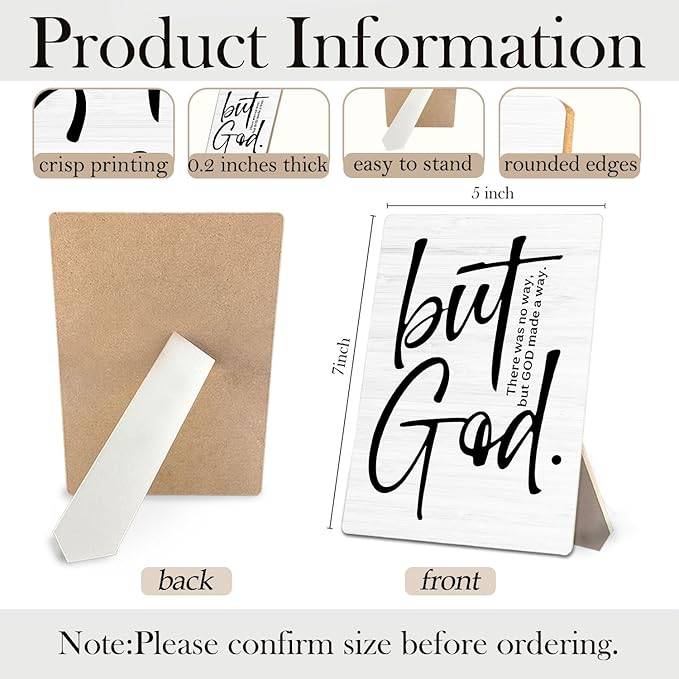 Christian Sign, But God Bible Verse Wooden Stand Sign 5x7 Inch, Christian Gifts for Women Men, Religious Decorations for Home Office Church Prayer Room Desk Table Decor