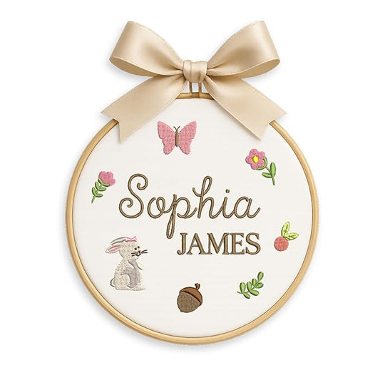 Personalized Baby Name Sign Welcome Baby Announcement Sign Newborn Baby Embroidery Hoop with Bows Baby Hospital Name Sign Custom Infant Baby Name Baby Shower Gifts (01)