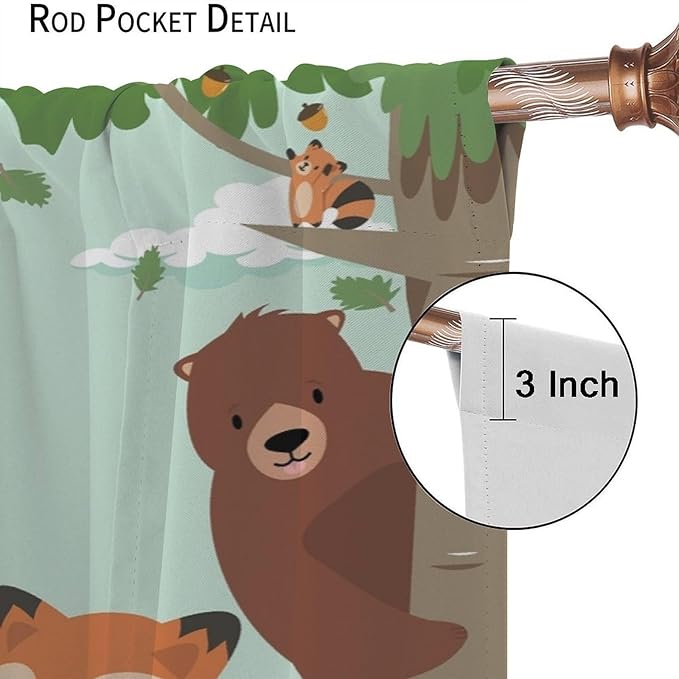 Forest Animals Curtains Colorful Forest Cartoon Cute Fox Bear Giraffe for Kids Boys Girls Nursery Bedroom Living Room Blackout Rod Pocket Decoration Window Drapes 2 Panels W26xL84in