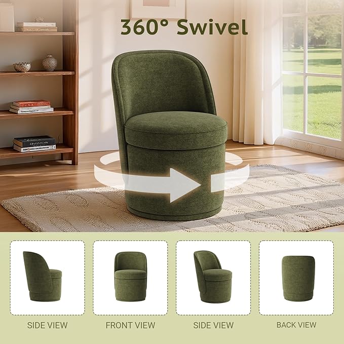Swivel Accent Chair, 360° Swivel Chair with Hidden Storage, Modern Small Barrel Swivel Armchair for Living Room/Bedroom, Green
