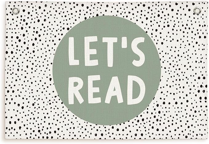 Lacama Green Nursery Decor，Sage Green Linen Banner，Classroom Decor Let's Read Playroom Kids Room Wall Decor，Homeschool Toddler Bedroom Decor Flags for Bedroom，Nursery Wall Decor Banner 30x20