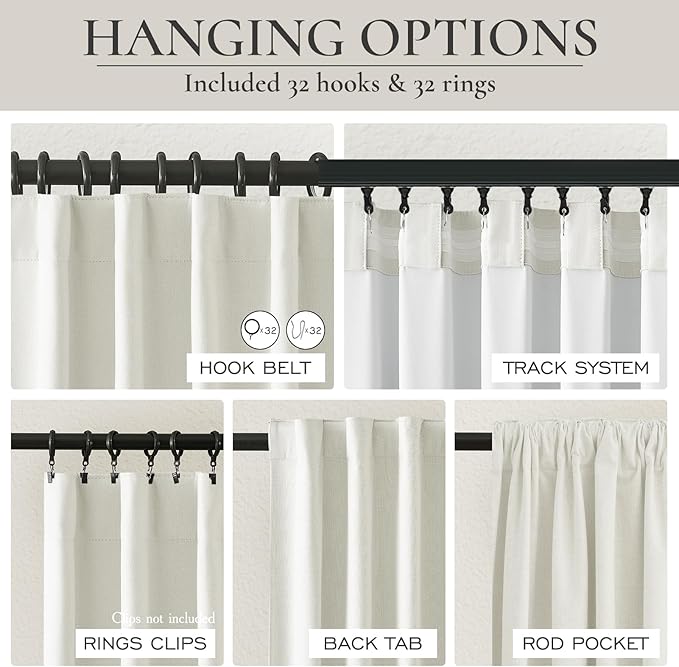 Beige White 54 Inch Curtains Sunblock Curtains for Bedroom 2 Panel Sets, Total Blackout Insulated Curtain for Summer Heat 4-1/2 ft Drapes for 50 Inch Small Window Natural (50" Wx54 L)