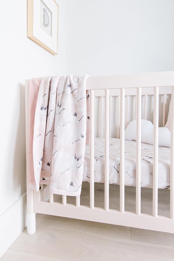 Oilo Baby Blanket, Luxury Soft Plush Backing & 100% Turkish Cotton Jersey Print, Double Layered, 30" x 40", Rolled Jersey Edge Trim, Machine Washable, Perfect for Infant or Toddlers, Pink Crane Birds
