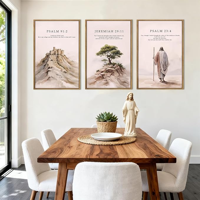 IARTTOP Large Christian Church Framed Canvas Wall Art 16x24 Inch Jesus Easter Bible Verse Art Prints Religious Scripture Wall Decor for Living Room Bedroom Set of 3