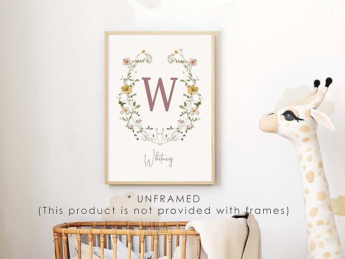 Personalized Name Flower Nursery Wall Art Prints, Crib & Nursery décor, Newborn Baby Girl Gift Present, Floral Baby Girl Room Pictures, Poster For Baby And Kids (1 Print, Flower 3)