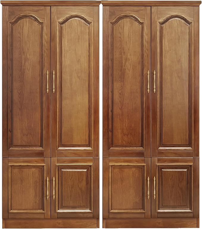 Solid Wood Wardrobe Closet:TemkTuek 70.87" Armoire,Clothing Storage Cabinet with 4 Doors,Shelves and Hanging Rails,Vintage Freestanding,Bedroom,Wood Grain Color(22-22)