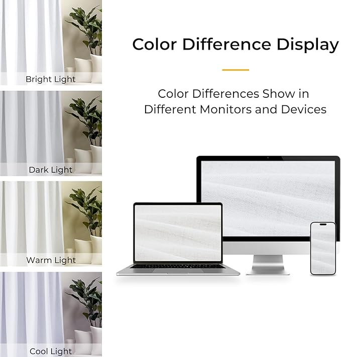 INOVADAY 100% Blackout Curtains for Bedroom, Black Out Curtains 108 Inch Long, Clip Rings Linen Blackout Drapes, Thermal Insulated Room Darkening for Living Room, 2 Panels - Brightwhite,W50xL108
