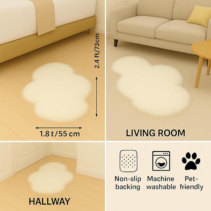 Woolous Cloud Rug Pack of 2 - Fluffy Shaggy Faux Sheepskin White Cloud Shaped Rug -Idea for Cozy Kids' Bedroom Decor, Nursery & Living Room (2.4 x 1.8 ft)