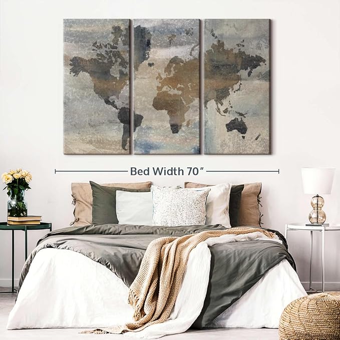 ElephantStock Stone World Wall Art - Horizontal Canvas - 3-Piece Lobby Wall Decor - Painting Map Canvas Print - Beige and Gray Decor for Wall by Avery Tillmon - 65" X 42"