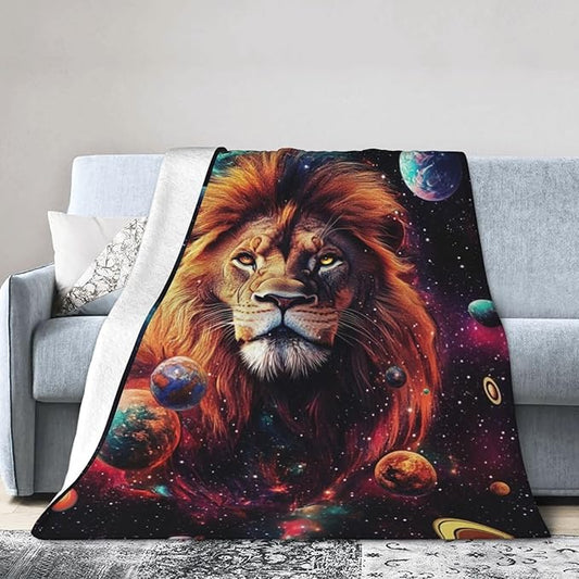 Lion Blanket Space Lion King Decor Throw Blanket Super Soft Flannel Lightweight Fluffy Plush Cozy Fuzzy Fleece Animal Print Gifts Blanket for Girl Woman Man Boys Kids Adults for Bed Sofa 60"X80"