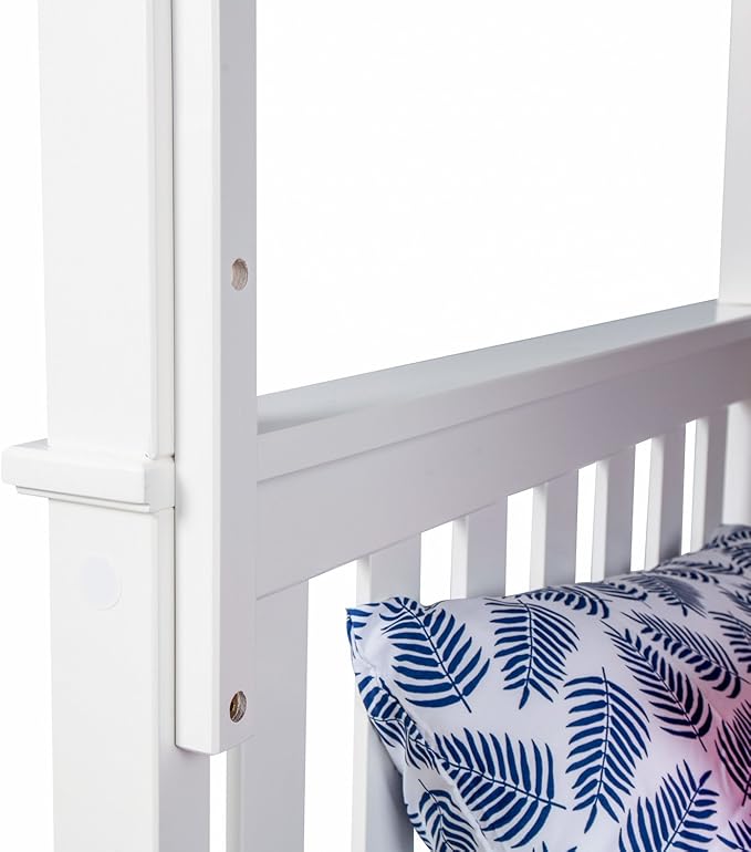 Max & Lily Bunk Bed, Twin-Over-Twin Wood Bed Frame For Kids With Trundle, White