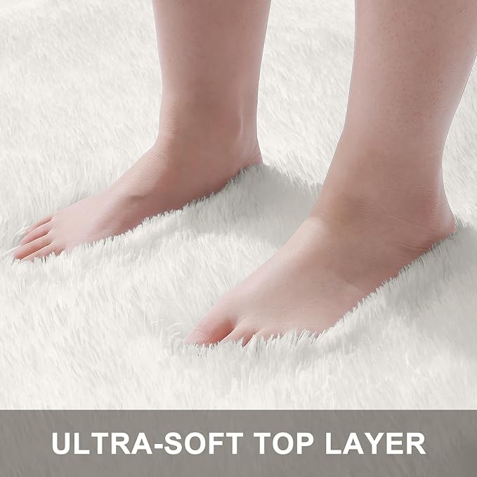 OLANLY 2x5 Machine Washable Runner Rugs for Hallway, Soft Fluffy Shaggy Bedside Rugs for Bedroom, Living Room, Indoor Floor Carpet for Kids Girls and Boys, Nursery Rooms, Home Decor Aesthetic, Ivory