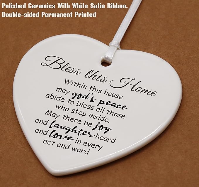 Heart Shaped Christmas Ornament-Happy New Home Gift-Realtor to Homeowner Present-First Time Buyer Housewarming Gift-Bless This Home Hanging Décor