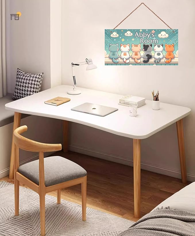 Personalized Sign Cute Cats Wooden Sign For Kids Room Boys Bedroom Door Decor,Custom Name Cat Wall Art Decor Decorative Plate for Nursery Little Man Cave