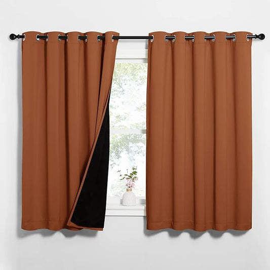 NICETOWN Burnt Orange 100% Blackout Lined Curtains, 2 Thick Layers Completely Blackout Window Treatment Thermal Insulated Drapes for Kitchen/Bedroom (1 Pair, 62" Width x 63" Length Each Panel)