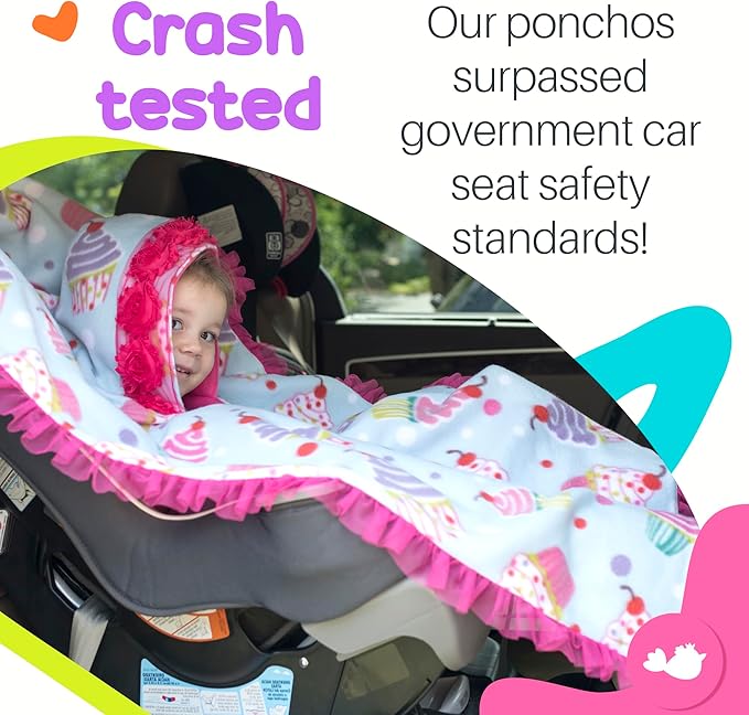 Birdy Boutique Car Seat Poncho for Kids – Reversible Warm Blanket with Hoodie – Safe to Use Over Seat Belts – Easy On, Easy Off, and Doesn’t Impact Seat Performance - Cupcake – One Size