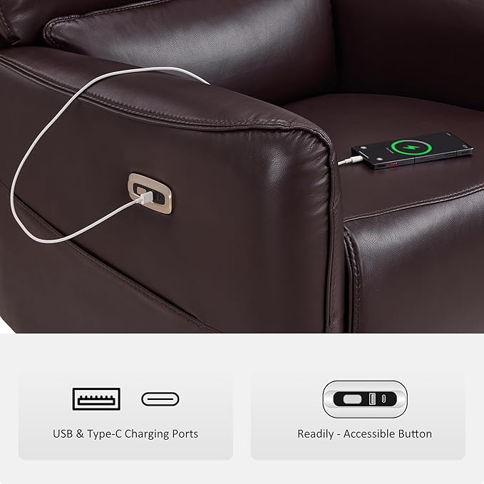 MCombo Swivel Glider Rocker Power Recliner Chair with Lumbar Support, Faux Leather Electric Nursery Glider Recliner Chair for Living Room, 6922 (Dark Brown)