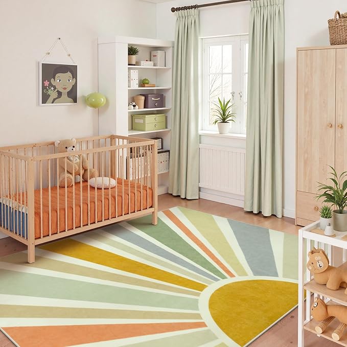 STARUIA Boho Machine Washable 6x9 Area Rugs for Living Room, Soft Non-Slip Large Sun Rainbow Nursery Kids Rug for Bedroom, Colorful Throw Rug Carpet for Classroom Office Dining Room(Monet,6'x9')