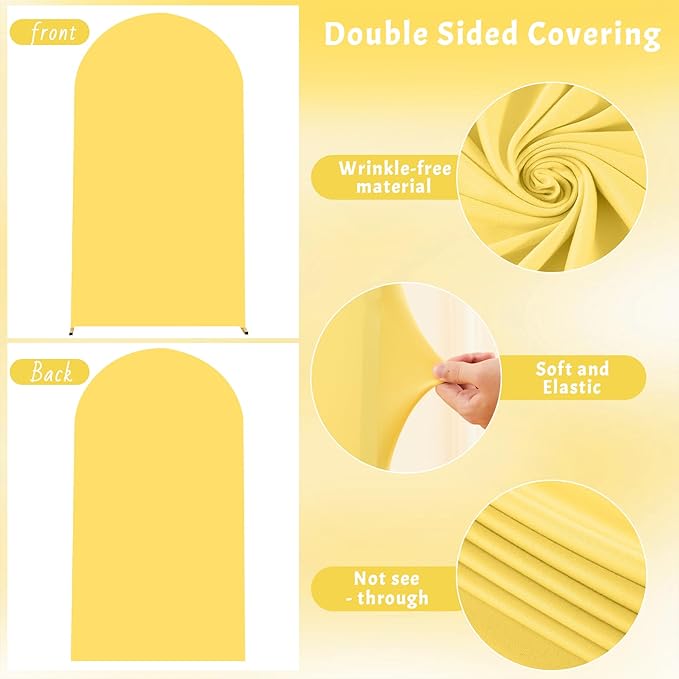 6FT Wedding Arch Cover Yellow Gold Spandex Fitted Wedding Arch Stand Covers Round Top Chiara Backdrop Cover for Birthday Party Ceremony Banquet Decoration