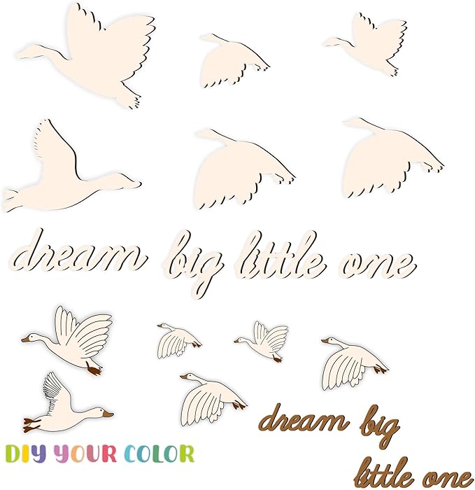 Dream Big Little One Wooden Walls Decor Baby Room Arts Decals Nursery Wall Art Sign Sticker Peel and Stick Colorable Inspirational Art Decoration for Kids Boys Girls Bedroom Playroom Decor-10pcs