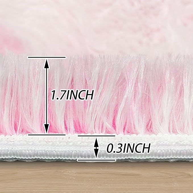 2x2 ft Small Fluffy Round Rug for Girls Bedroom,Soft Shaggy Kids Pink Rugs Kawaii Colorful Carpet Fuzzy for Room Kids Bedroom Girls Dresser Playroom Nursery Storage Cabinet Décor