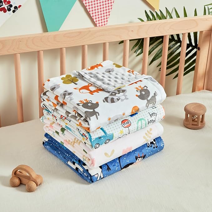 iEvolve Baby Nursery Bed Blankets Ultra Soft Double Layer Mini Blanket Minky Blanket Receiving Blankets Shower Gifts(Car,45 * 60in)