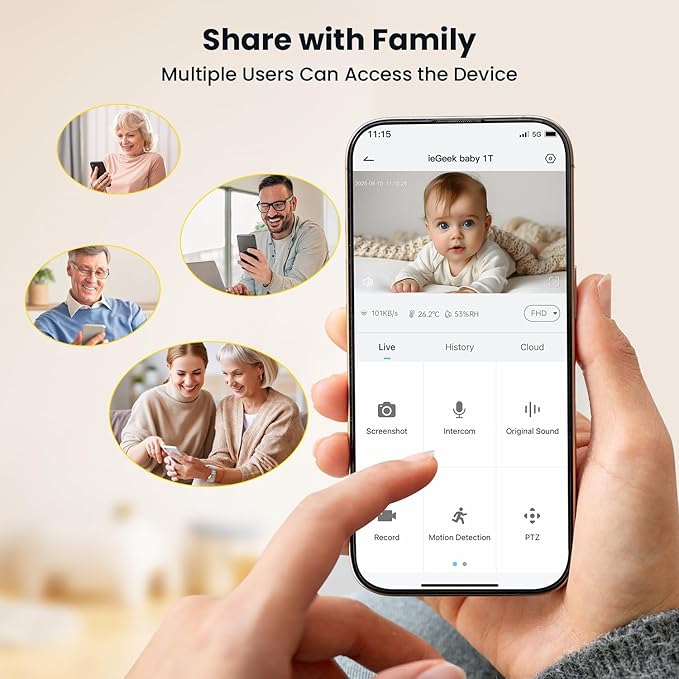 ieGeek Baby Monitor with 2 Cameras, 5" Large Screen Split-Screen Video Baby Monitor | 2K HD Non-WiFi Monitor with App & Parent Unit | Night Vision, 2-Way Audio, Cry Detection, Temperature Sensor