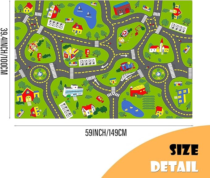 Car Rugs for Kids Toy Cars,Kids Play Rug with Non-Silp Backing, City Road Carpet for Playroom Bedroom Boys, Car Track Map Playmat - 4'11" x 3'3" (Rectangular)