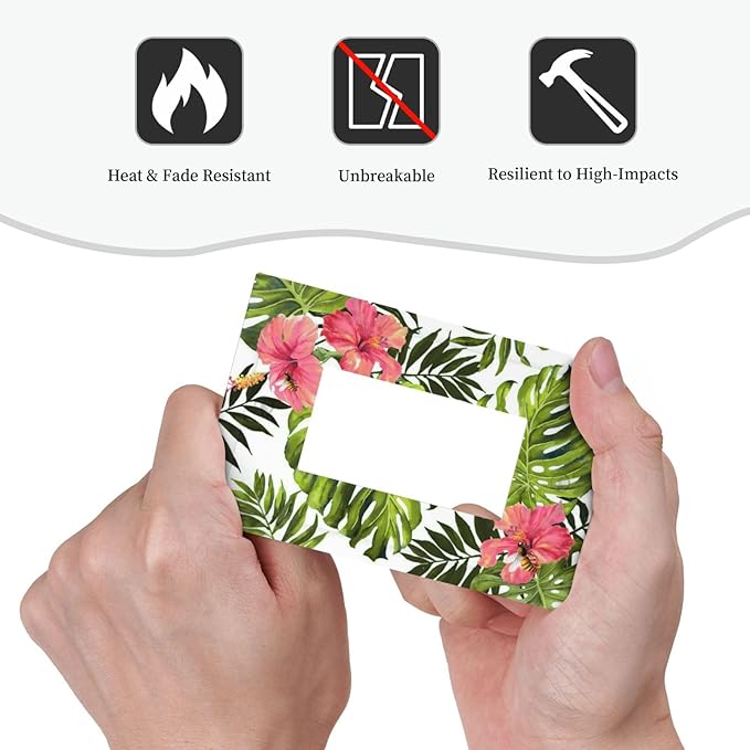 Tropical Plant Green Palm 1 Gang Light Switch Cover Single Rocker/Gfci Device Decorative Wall Plate Standard Size Receptacle Banana Leaves Pink Flower Rainfores Jungle Botanical Outlet Cover Plates