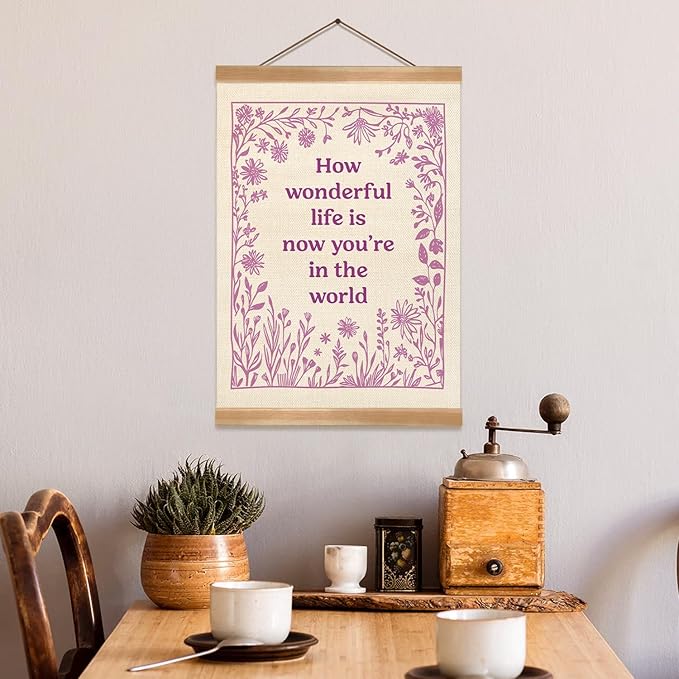 ZTGDA Boho Wall Art Poster – Abstract Watercolor Canvas Print, Linen Hanging Banner Wall Decor for Nursery Playroom Kids Room,Vintage Aesthetic Home & Office Decor(How wonderful-purple)