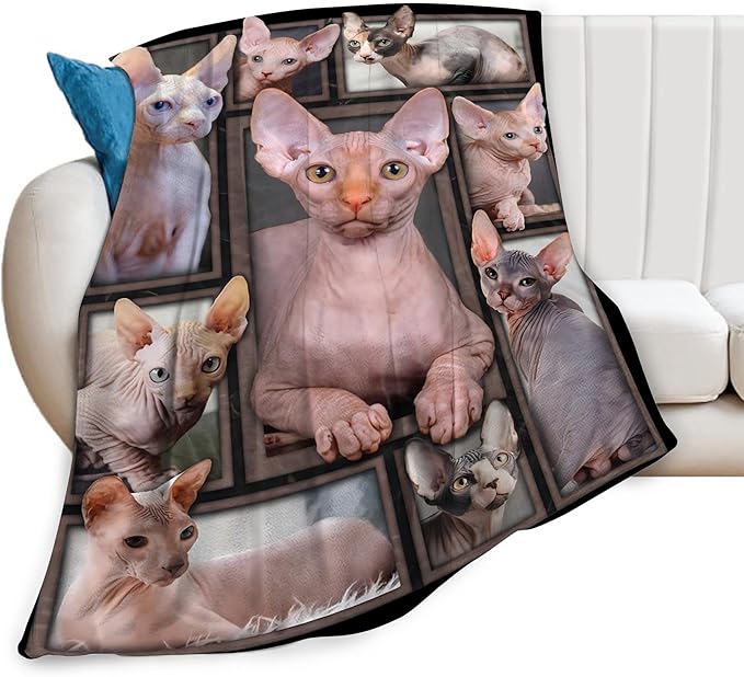 Sphynx Cat Gifts & Decor - Cute Throw Blanket for Girls, Women, Kids & Adults - Soft, Warm, Cozy Fleece Blanket for Couch, Sofa & Bed - 50"x40"