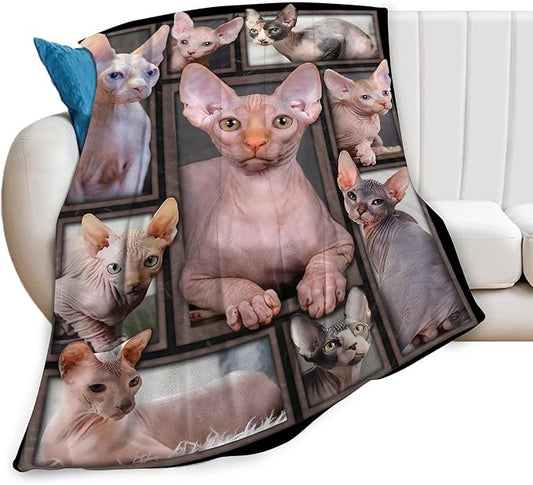 Sphynx Cat Gifts & Decor - Cute Throw Blanket for Girls, Women, Kids & Adults - Soft, Warm, Cozy Fleece Blanket for Couch, Sofa, Bed - 80"x60"