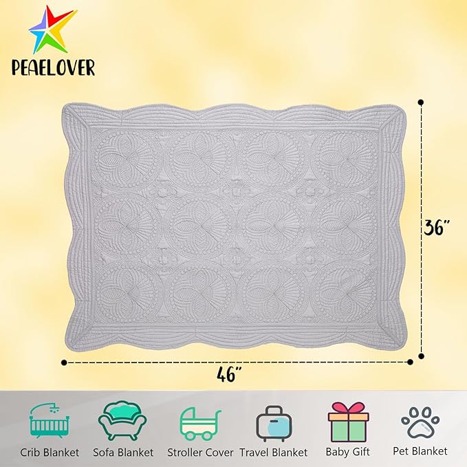 PEACELOVER Embossed Neutral Baby Quilt Durable, Lightweight Baby Blankets Four Seasons for Personlized Monogram Cotton Quilted Blanket Toddler Quilt for Boys and Girls 46x36 Inches (Gray1)