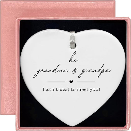 Heart Shaped Christmas Ornament-New Grandparents Gift Baby Announcement Pregnancy Reveal Ornament for Grandma Grandpa to Be First Time Parents Keepsake with Gift Box