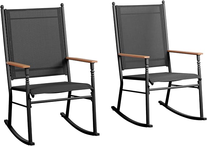 Shintenchi 2 Pcs Outdoor Rocking Chairs Set,Upgraded High Back Patio Rocking Chairs Set,Breathable Textilene Fabric Rocking Chair for Porch,Patio,Garden,Balcony