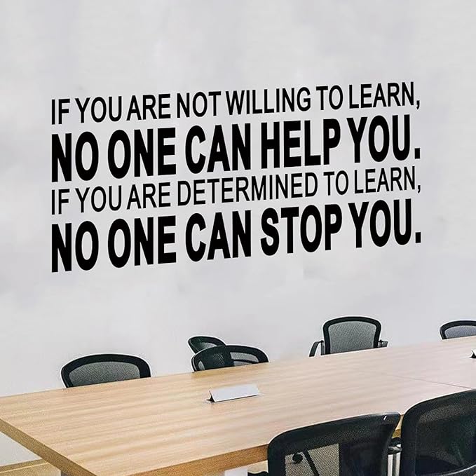 Inspirational Quotes Wall Decals for Office: Motivational Positive Vinyl Art Wall Stickers - School Classroom Workplace Home Wall Decor - If You are Not Willing to Learn 32"X12.5"