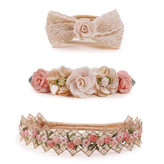 OOSAKU Baby Girl Flower Headbands Set Elastic Floral Headbands 6pcs Soft Nylon Hair Band for Newborn Toddler Hair Accessories (H-F0)