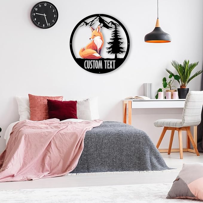Custom Signs Outdoor Metal, Cabin Decor, Colorful Fox Wall Art for Bedroom Living Room Nursery, Personalized Birthday Gift for Wildlife’s Lover/Kids