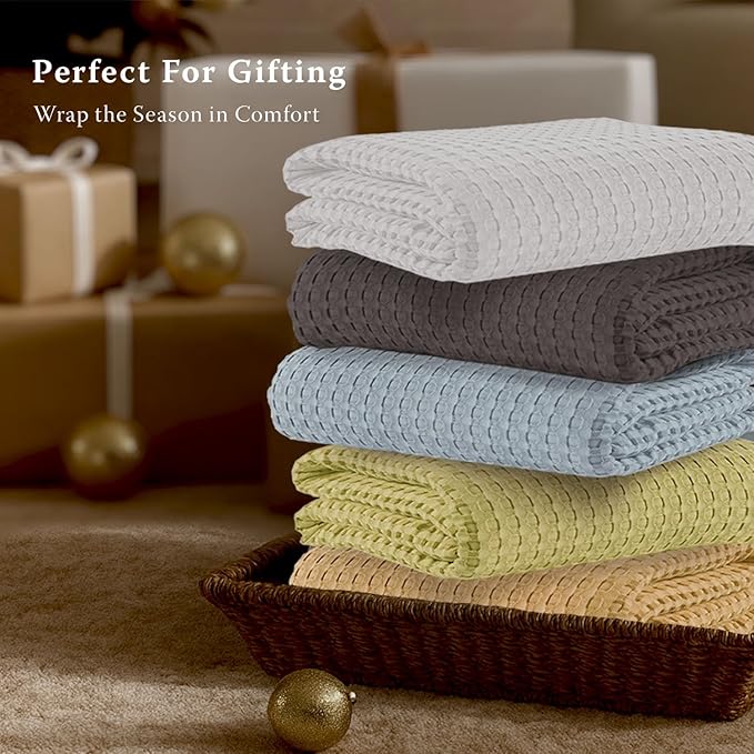 Threadmill Cooling Waffle Blanket King Size | Breathable, Lightweight and Cooling | Made from Rayon Derived from Bamboo | Waffle Throw Blanket for Couch and Sofa | 106 x 92 Inches | Scottish Grey