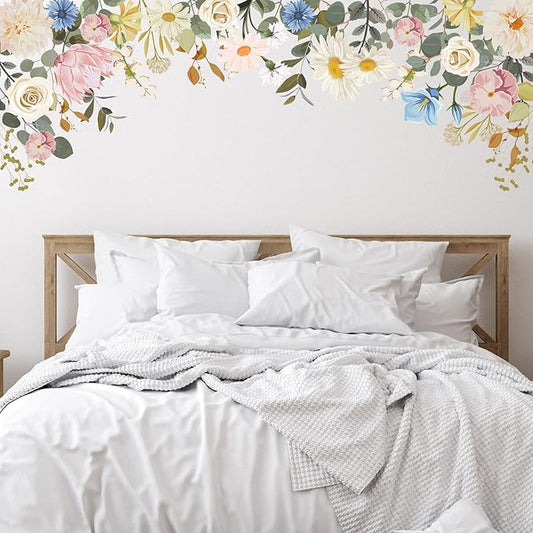 Zonon 6 Pcs Flowers Wall Decals Stickers Vinyl Removable Peel and Stick Colorful Dragonflies Floral Wall Murals Decor for Bedroom Living Room Nursery(Vintage)