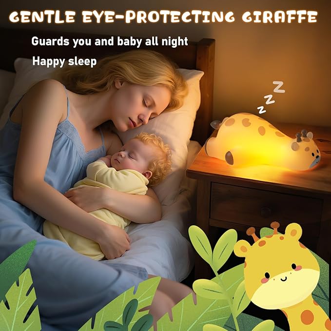 Cute Giraffe Night Light for Kids，3-Level Dimmable Nursery Nightlight, Silicone Squishy Light Up , Rechargeable Touch Control Nursery Bedside Light, Christmas Gift for Baby Toddler grandkids Room