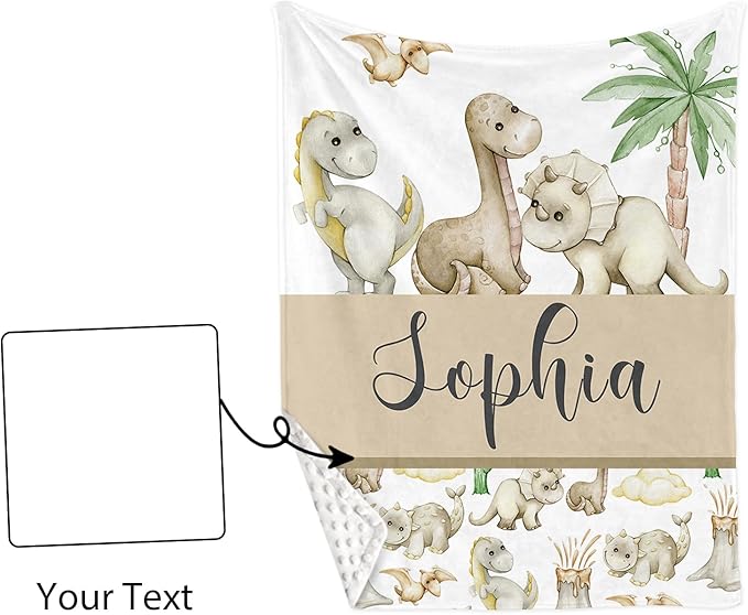 Personalized Crib Bedding Set for Boys Girls, Custom Baby Crib Sets with Name, Cute Dinosaur Theme Nursery Bedding 2 Piece - Soft Blanket with Double Layer Dotted Backing, Crib Fitted Sheet
