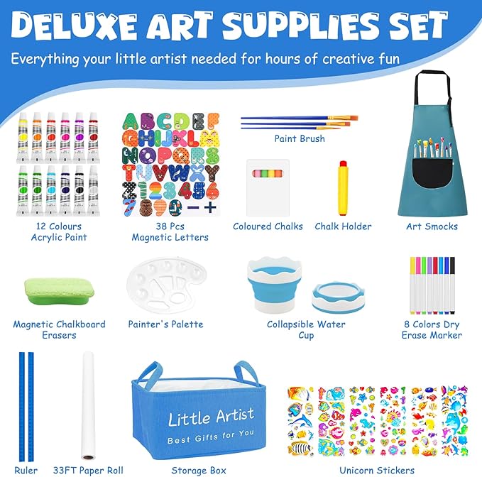Easel for Kids Toys,Toddler Art Easel, Boy Toys for Ages 5-7,Adjustable Wooden Magnetic White Board and Chalk Board with Art Supplies, 4 5 6 7 8 9 10 Year Old Boys Birthday Gifts