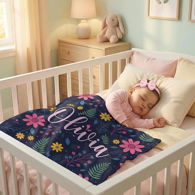 Personalized Baby Blanket with Name - Printed in USA, Custom Baby Blanket for Newborn Kids Gifts for Baby Shower, Birthday & Christmas, Soft for Infant